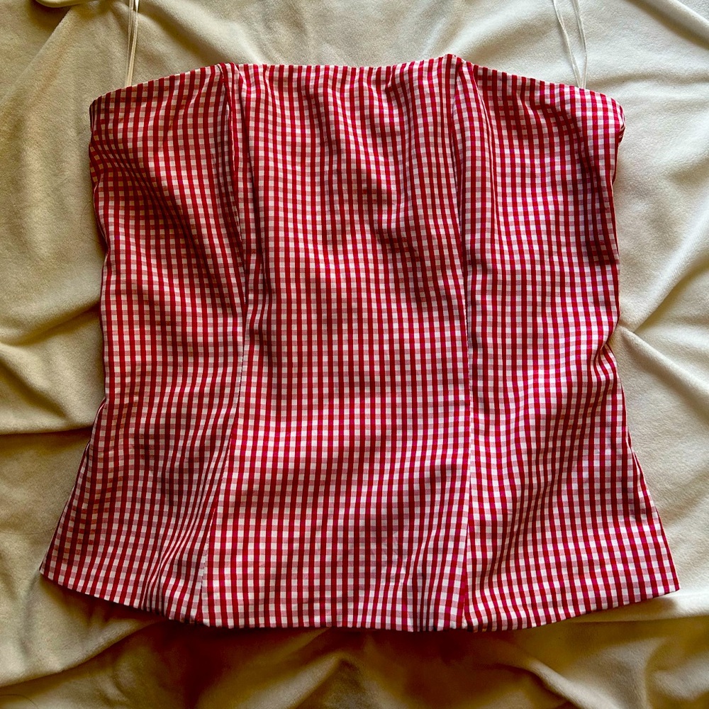 REVOLVE Red and White Gingham Strapless Tank